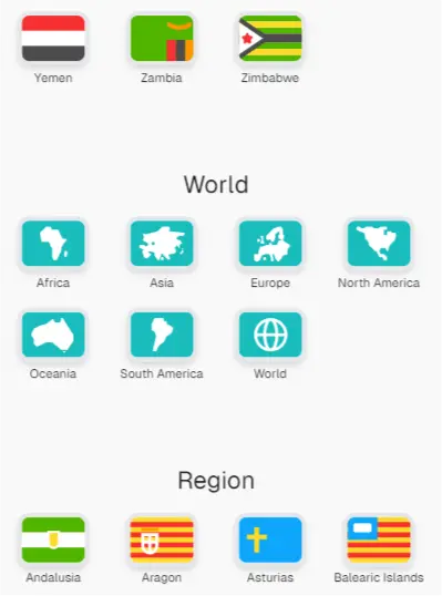 How flags are grouped by type and then alphabetically